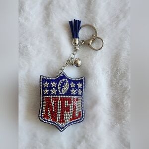 NFL Rhinestone Keychain with Blue Tassel Bag Charm